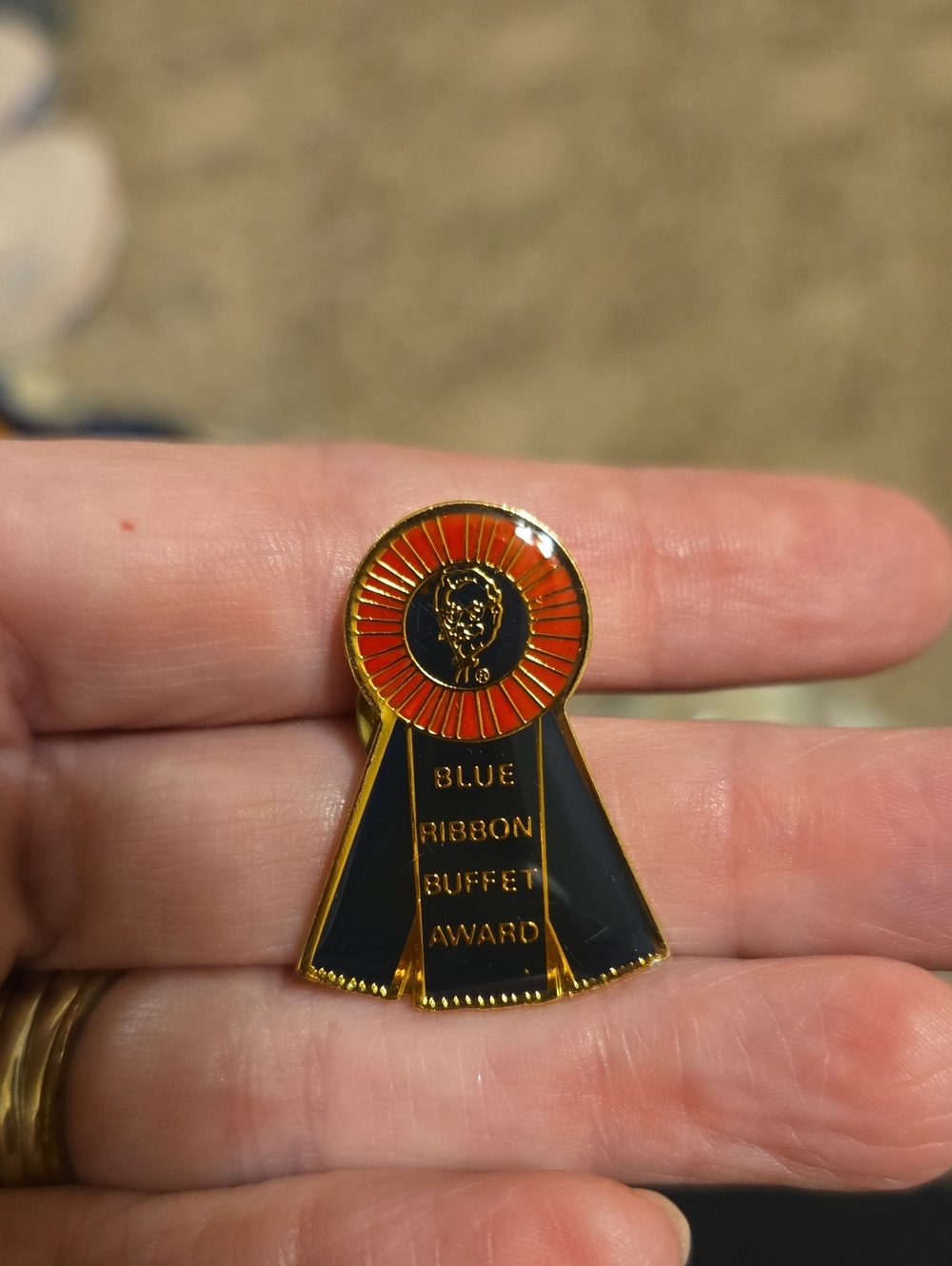 Blue Ribbon Buffet Award Lapel Pin — Black and Red Enamel